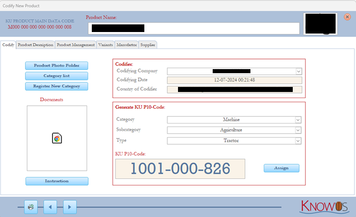 The Codification Engine (Step 1): Generating a product's unique KU-P number based on its core classification.